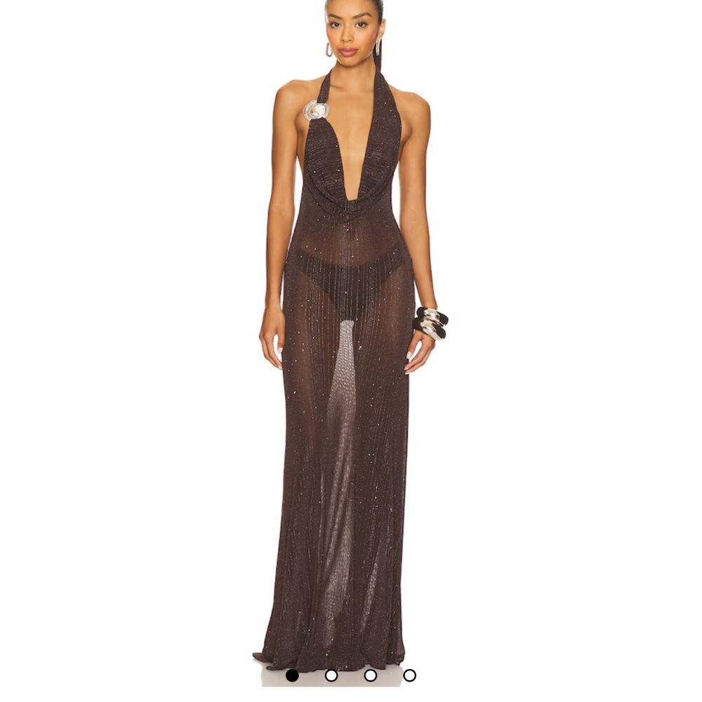 Jaded London Brown Sheer Maxi Dress